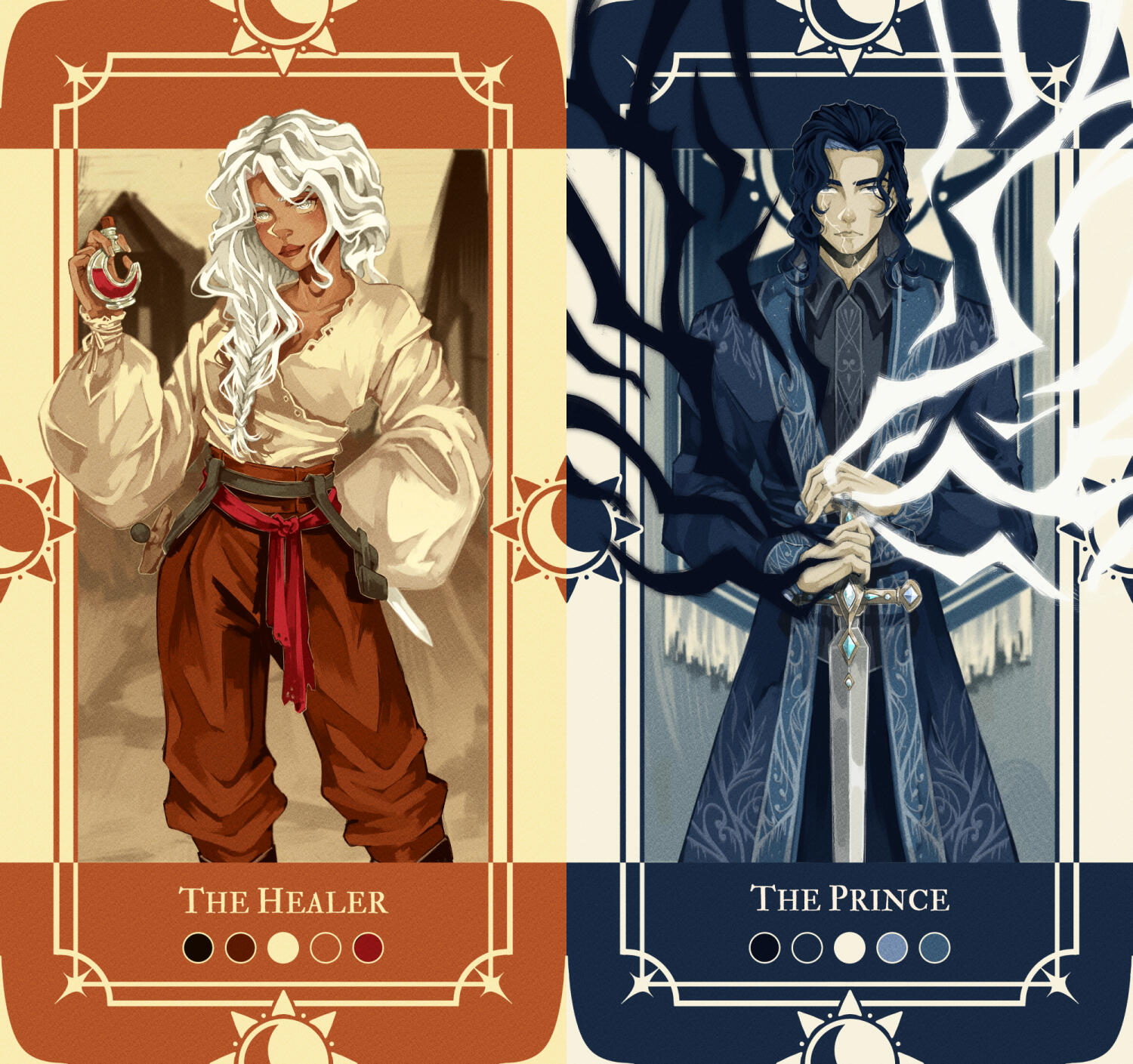 Diem and Luther card illustration done for Penn Cole, author of the The Kindred's Curse Saga