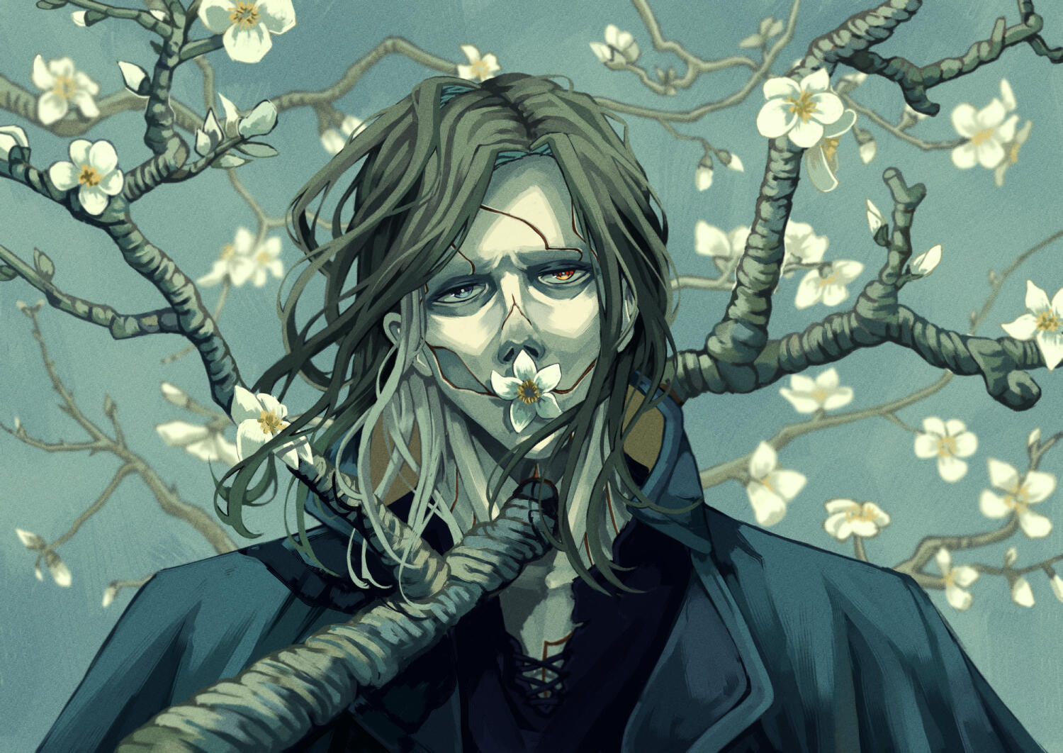 The Creature x Vincent van Gogh - Illustration inspired by Guillermo del Toro's adaption of Frankenstein and Vincent van Gogh's Almond Blossoms